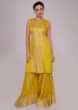 Canary Yellow Palazzo Suit With Long Crushed Jacket Online - Kalki Fashion