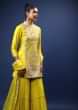 Canary Yellow Sharara Suit With Gotta Patti Embroidered Ethnic Motifs On The Centre Panel  