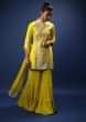 Canary Yellow Sharara Suit With Gotta Patti Embroidered Ethnic Motifs On The Centre Panel  