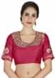 Candy pink saree in satin with resham embroidered butti and border only on Kalki