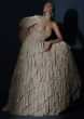 Champagne Gown With Crushed Shimmer Layers And A Fancy One Shoulder Cape