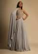 Champagne Gown With Embellished Sweetheart Cut Bodice And Spaghetti Straps Online - Kalki Fashion