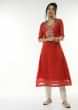 Cherry Red A Line Kurta Set With Lehariya Design All Over And Gotta Patti Embroidered Yoke 