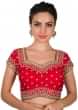 Cherry red blouse in kundan and mirror work only on Kalki