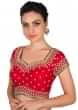Cherry red blouse in kundan and mirror work only on Kalki