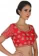 Cherry red blouse with kundan and zari embroidered butti only on Kalki
