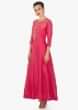 Coral red cotton dress with bodice embellished in zari and sequin only on kalki