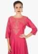 Cherry red cotton dress with bodice embellished in zari and sequin 