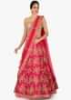 Cherry Red Lehenga In Raw Silk Embellished In Zari And Sequin Online - Kalki Fashion