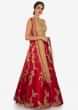 Red lehenga in raw silk with zari embroidered jaal only on Kalki