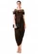 Chocolate Brown Draped Gown With Hand Embroidered Cold Shoulder Online - Kalki Fashion