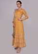 Chrome yellow anarkali dress in floral resham zari embroidery and butti 