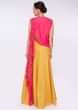 Chrome yellow cotton silk dress teamed with a fancy embroidered top layer