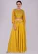 Chrome yellow palazzo with butter yellow embroidered crop top 