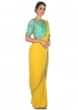 Chrome yellow pre stitched saree with turq ready embroidered blouse only on Kalki