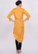 Chrome yellow satin silk kurti with multi color french knot and thread embroidery only on Kalki