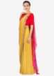 Chrome yellow and red lehenga set with pre stitched dupatta in bandhani print
