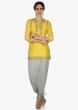 Chrome yellow suit in embroidered placket matched with dhoti pants only on Kalki