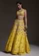 Citrus Lehenga Choli In Raw Silk With Resham Embroidered Spring Blooms And Gradating Floral Buttis 