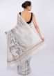 Cloud Grey Saree In Linen With Floral Embroidery And Butti Online - Kalki Fashion