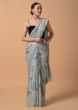 Cloud Grey Saree In Georgette Blend With Floral Print And Embroidered Border Online - Kalki Fashion