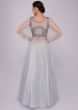 Cloud grey voluminous gown with self floral resham embroidered bodice