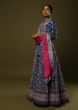 Cobalt Blue Anarkali Suit In Cotton Silk With Patola Print All Over And Contrasting Pink Printed Dupatta  