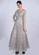 Coin grey anarkali gown in self floral thread embroidery only on Kalki