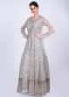 Coin grey anarkali gown in self floral thread embroidery only on Kalki