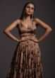 Copper Peach Tiered Skirt And Crop Top In Milano With Floral Print And Embroidered Organza Dupatta 