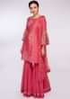 Coral cotton suit with matching georgette sharara pant 