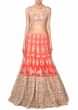 Coral lehenga adorn in zari and sequin embroidery only on Kalki