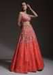Coral Lehenga Choli With 3D Resham Flowers And Sequins Embroidered Summer Blossoms 