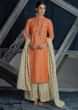 Coral peach straight palazzo suit in silk with embroidered placket in gotta patch and fancy buttons