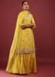 Corn Yellow Gharara Skirt Suit In Cotton Silk With French Knots And Zardosi Embroidered Floral Design All Over