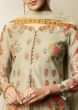 Cream unstitched suit in cotton with floral butti and printed neckline