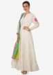 Cream dress adorn in applique work multi color dupatta only on Kalki