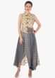 Cream and grey tunic with asymmetric hem line and ikkat motif weave only on Kalki