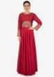 Crimson red anarkali suit in silk with gotta patch and zardosi embroidery only on Kalki