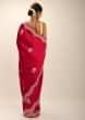 Crimson Red Saree In Dupion Silk With Gotta Patti And Zardosi Embroidered Floral Buttis And Scallop Border  