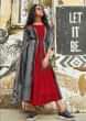 Currant Red A Line Tunic Dress And Grey Jacket With Block Print 
