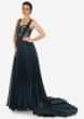 Dark Blue Floor Length Gown In Organza Designed With Cut Dana And Beads Online - Kalki Fashion