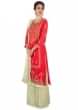 Red Straight Palazzo Suit With Embroidered Placket In Gotta Patch Embroidery Online - Kalki Fashion