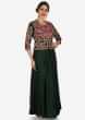 Dark green dress in cotton embellished in frenchknots and gotapatti embroidery work  only on Kalki