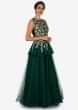Dark Green Gown In Taffeta Crafted In Resham And Zari Embroidered Work Online - Kalki Fashion