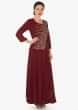 Dark maroon tunic featuring in cotton silk with top layer in zardosi and sequin embroidery only on Kalki