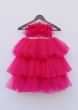 Kalki Girls Dark pink shimmer net gown with frill layers and bow detailing by fayon kids