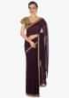Dark purple saree in georgette with sequin border and ready embroidered blouse