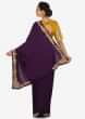 Dark Purple Saree In Satin With Mustard Blouse Beautified In Zardosi And Gotta Patch Work Online - Kalki Fashion