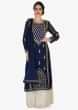 Navy Blue And Peach Straight Palazzo Suit In Gotta Patch And Zardosi Embroidery Online - Kalki Fashion